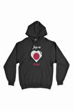Osaka Japonya Bayraklı Kalpli Siyah Sweatshirt Hoodie