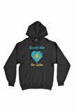 Nur Sultan Kazakistan Bayraklı Kalpli Siyah Sweatshirt Hoodie