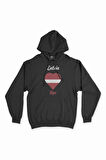 Riga Letonya Bayraklı Kalpli Siyah Sweatshirt Hoodie
