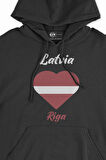 Riga Letonya Bayraklı Kalpli Siyah Sweatshirt Hoodie