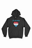 Lüksemburg Bayraklı Kalpli Siyah Sweatshirt Hoodie