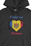 Kişinev Moldova Bayraklı Kalpli Siyah Sweatshirt Hoodie