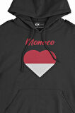 Monako Bayraklı Kalpli Siyah Sweatshirt Hoodie