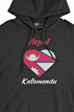 Katmandu Nepal Bayraklı Kalpli Siyah Sweatshirt Hoodie
