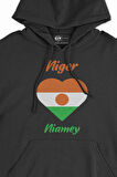 Niamey Nijer Bayraklı Kalpli Siyah Sweatshirt Hoodie