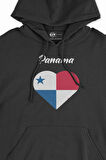 Panama Bayraklı Kalpli Siyah Sweatshirt Hoodie