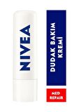 Nivea Renksiz Dudak Bakım Kremi Med Repair 4.8gr, 24 Saat Nem, Güneş Koruyucu, SPF15, X3 Adet