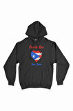 San Juan Porta Riko Bayraklı Kalpli Siyah Sweatshirt Hoodie