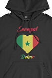 Dakar Senegal Bayraklı Kalpli Siyah Sweatshirt Hoodie