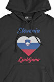 Ljubljana Slovenya Bayraklı Kalpli Siyah Sweatshirt Hoodie