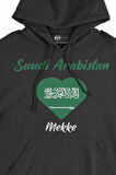 Mekke Suudi Arabistan Bayraklı Kalpli Siyah Sweatshirt Hoodie