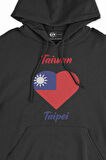 Taipei Tayvan Bayraklı Kalpli Siyah Sweatshirt Hoodie