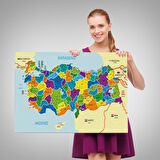 Harita Sepeti Türkiye Haritası Kanvas Tablo İl ve İlçeli Ayrıntılı Eğitici Komşulu Tablo 3004