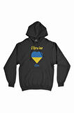Kiev Ukrayna Bayraklı Kalpli Siyah Sweatshirt Hoodie