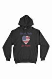 Los Angeles Amerika Bayraklı Kalpli Siyah Sweatshirt Hoodie