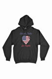 Los Angeles Amerika Bayraklı Kalpli Siyah Sweatshirt Hoodie