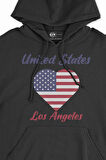 Los Angeles Amerika Bayraklı Kalpli Siyah Sweatshirt Hoodie