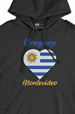 Montevideo Uruguay Bayraklı Kalpli Siyah Sweatshirt Hoodie