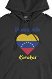 Karakas Venezuela Bayraklı Kalpli Siyah Sweatshirt Hoodie