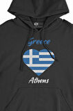 Atina Yunanistan Bayraklı Kalpli Siyah Sweatshirt Hoodie