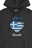Kavala Yunanistan Bayraklı Kalpli Siyah Sweatshirt Hoodie