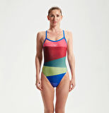 Speedo Placement Digital Turnback Kadın Yüzücü Mayosu Kırmızı-Yeşil