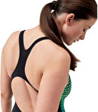 Speedo Dijital Baskılı Medalist Kadın Yüzücü Mayosu Koyu Yeşil