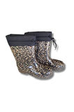 Konçlu Peluşlu Kadın Yağmur Çizmesi 36-40 Leopar