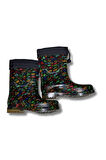 Konçlu Peluşlu Kadın Yağmur Çizmesi 36-40 Yeşil Çiçekli