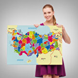 Harita Sepeti Türkiye Haritası Kanvas Tablo İl ve İlçeli Ayrıntılı Eğitici Komşulu Dekoratif Tablo 3005