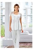 Duchesse 3008 Ecru Hamile Lohusa 3 Lü Pİjama Sabahlık Tk