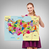 Harita Sepeti Türkiye Haritası Kanvas Tablo İl ve İlçeli Ayrıntılı Eğitici Komşulu Tablo 3008