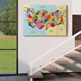 Harita Sepeti Türkiye Haritası Kanvas Tablo İl ve İlçeli Ayrıntılı Eğitici Komşulu Tablo 3008