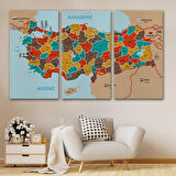 Harita Sepeti Türkiye Haritası Kanvas Tablo İl ve İlçeli Ayrıntılı Eğitici Komşulu Tablo 3010