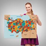 Harita Sepeti Türkiye Haritası Kanvas Tablo İl ve İlçeli Ayrıntılı Eğitici Komşulu Tablo 3010