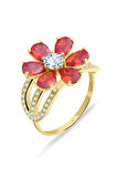 Turuncu Taşlı Altın Nergis Çiçeği Yüzük