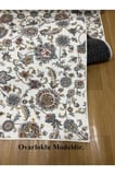 Çiçekli Otantik Desen Mavi Krem Kaymaz Taban Yıkanabilir Kesme Yolluk Halı