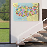 Harita Sepeti Türkiye Haritası Kanvas Tablo İl ve İlçeli Ayrıntılı Eğitici Komşulu Tablo 3011