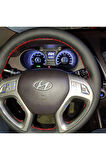 DİKİŞLİ DİREKSİYON KILIFI SİYAH DERİ KIRMIZI DİKİŞLİ HYUNDAI İX35 İÇİN