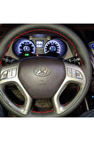 DİKİŞLİ DİREKSİYON KILIFI SİYAH DERİ KIRMIZI DİKİŞLİ HYUNDAI İX35 İÇİN