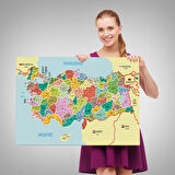 Harita Sepeti Türkiye Haritası Kanvas Tablo İl ve İlçeli Ayrıntılı Eğitici Komşulu Tablo 3012