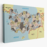 Harita Sepeti Türkiye Haritası Kanvas Tablo İl ve İlçeli Ayrıntılı Eğitici Komşulu Tablo 3013