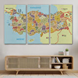 Harita Sepeti Türkiye Haritası Kanvas Tablo İl ve İlçeli Ayrıntılı Eğitici Komşulu Tablo 3014