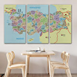 Harita Sepeti Türkiye Haritası Kanvas Tablo İl ve İlçeli Ayrıntılı Eğitici Komşulu Tablo 3016