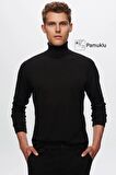Regular Fit Siyah Pamuk Karışımlı Balıkçı Yaka Triko Kazak 5HF06ORT12007