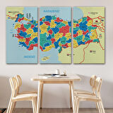 Harita Sepeti Türkiye Haritası Kanvas Tablo İl ve İlçeli Ayrıntılı Eğitici Komşulu Tablo 3019