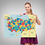 Harita Sepeti Türkiye Haritası Kanvas Tablo İl ve İlçeli Ayrıntılı Eğitici Komşulu Tablo 3019