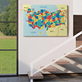 Harita Sepeti Türkiye Haritası Kanvas Tablo İl ve İlçeli Ayrıntılı Eğitici Komşulu Tablo 3019