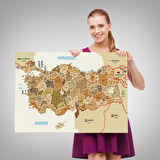 Harita Sepeti Türkiye Haritası Kanvas Tablo İl ve İlçeli Ayrıntılı Eğitici Komşulu Dekoratif Tablo 3020