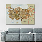 Harita Sepeti Türkiye Haritası Kanvas Tablo İl ve İlçeli Ayrıntılı Eğitici Komşulu Dekoratif Tablo 3020